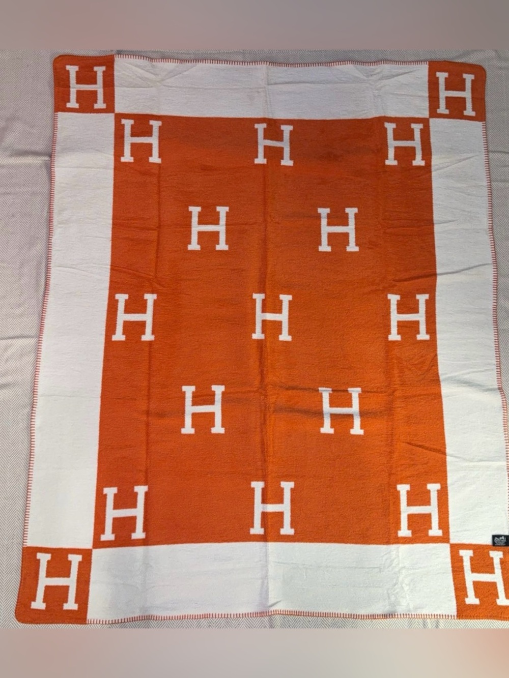Hermes Avalon throw blanket Classic Orange/White Wool And Cashmere - Picture 7 of 7